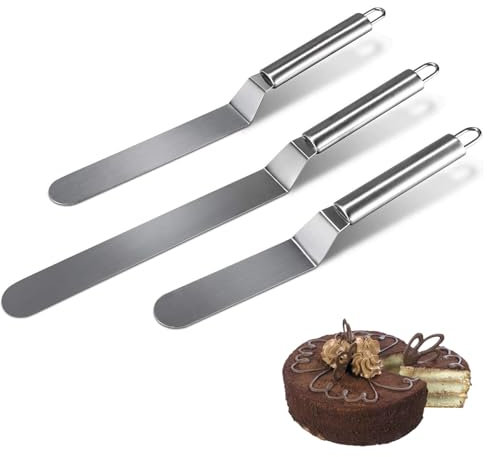 MAEXUS 3 Stück Winkelpalette Edelstahl Set, Tortenmesser, Multifunktional Tortenspachtel, Zuckergussspatel, Streichpalette für Torten 6/8/10in, Torten Zubehör, Für Gebäck, Backen, Kuchendekoration