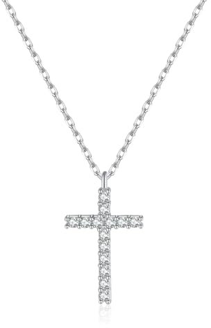 SLUYNZ Solid 925 Sterling Silver CZ Cross Choker Necklace for Women Teens Girls Cross Pendant Necklace (A-Silver)