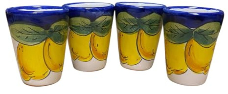 La Maison Unique: Set 4 Limoncello Gläser aus Keramik Vietrese Traditionelle Amalfiküste handbemalte Zitronen blauer Hintergrund 1212241900