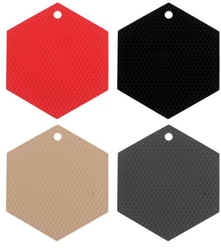 QUARKZMAN 4 Pezzi Tappetini Sottopentola in Silicone Proteggi Multicolore | Sottopentola Esagonale in Silicone, Tavolo Termoresistente, per Piano Cucina Piatti Caldi
