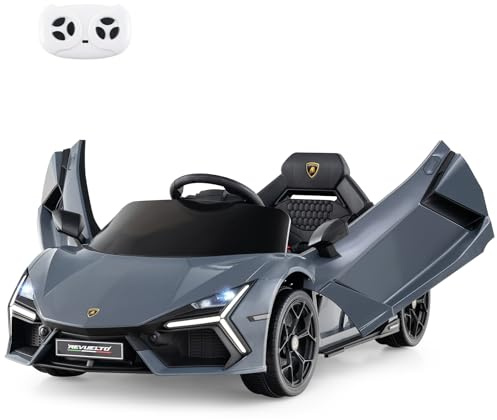 COSTWAY Elbil för barn, Lamborghini Revuelto, 12 V elektrisk barnbil med LED-strålkastare och tuta och musik, 3–5 km/h, elfordon för barn från 3 år, inkl. fjärrkontroll (grå)