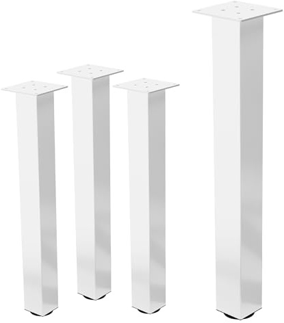 ML-Design 4er Set Tischbeine I-Design 72 cm, Weiß, Tischgestell aus Metall, pulverbeschichteter Stahl mit Profil 8x8 cm, höhenverstellbare Möbelfüße für Schreibtisch, Konsolentisch & Arbeitstisch