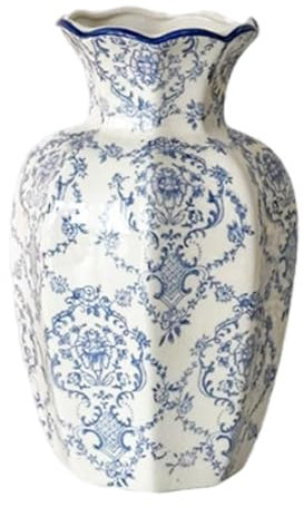 Colcolo -Blumenvase, Pflanzenhalter, Dekoration, Blaue und weiße Porzellanvase, Blumenarrangement für Wohnzimmer, Zuhause, Innenbereich, Schreibtisch, Begonie 10cmx24cm