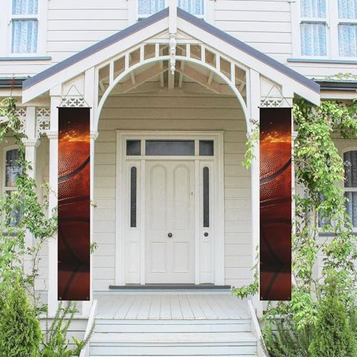 2 Pcs Door Banner Porch Banners Ball Basketball Welcome Hanging Banners Flag Spring Summer Porch Sign for Front Door Wall Backdrop Front Door Sign Party Decor Photo Background