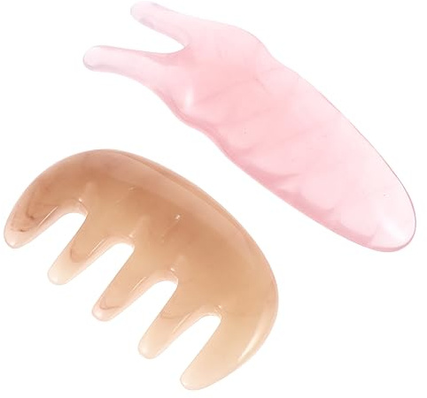 PACKOVE Masajeador de Cuero Cabelludo de Resina Rosa, Peine Raspador Multifuncional para Tonificar la Piel y Relajar la Cabeza, Set de 2 Piezas