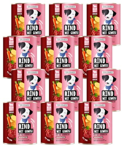 Hundefutter Nass 800g Rind & Gemüse – Hunde Nassfutter 12x800g Wet Dog Food | Tierärztlich entwickeltes Nassfutter für Hunde mit 91% Fleischanteil – 800g Dog Food leicht verdaulich von TIERLIEBHABER