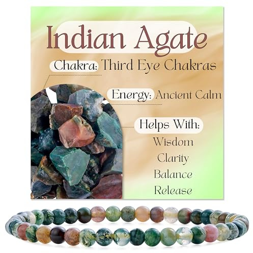 Bivei Agate Indienne - Calme Ancien - Bracelet de Perles Pour Femmes 4mm en Semi-précieux Naturel élastique élastique Cristal Bijoux Cadeaux de Yoga