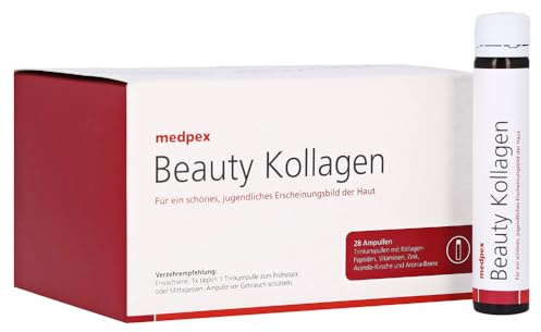 medpex Beauty Kollagen – 28 Trinkampullen – Mit Kollagenpeptiden, Vitamin C, Biotin & Zink – Für Hautbild & Kollagenbildung - Nahrungsergänzungsmittel