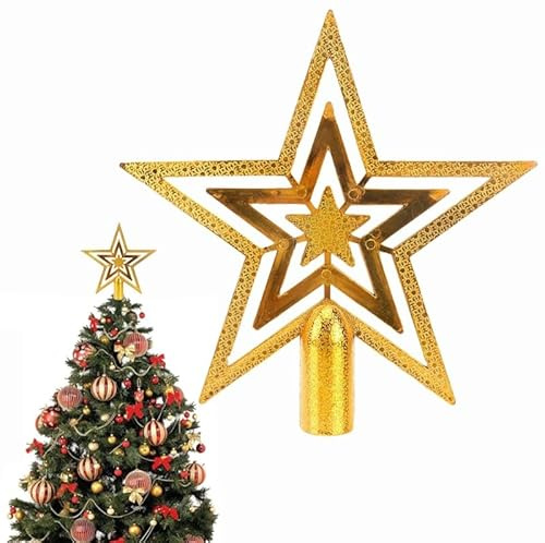Christbaumspitze in Stern-Form Stern Für Die Weihnachtsbaum-Spitze Weihnachtsbaumstern- Christbaum-Schmuck Aus Kunststoff Baumspitze Weihnachten Für Weihnachtsdeko, Gold Weihnachtsbaumschmuck