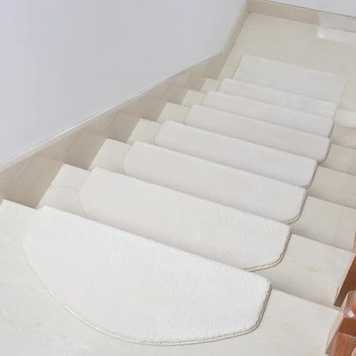 Alfombrillas antideslizantes para escaleras, medio arco para mayor seguridad, lavables a máquina, diseño de color sólido para ancianos, 100 x 24 cm, color blanco