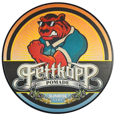 FETTKOPP POMADE - SUNRISE Clay - mittlerer-starker Halt - Sommerlich holzig-würzig-zitrisch- 99g Haarwachs & Haargel Alternative Barbershop Hairstyling Herrenpomade ölbasiert Made in Germany