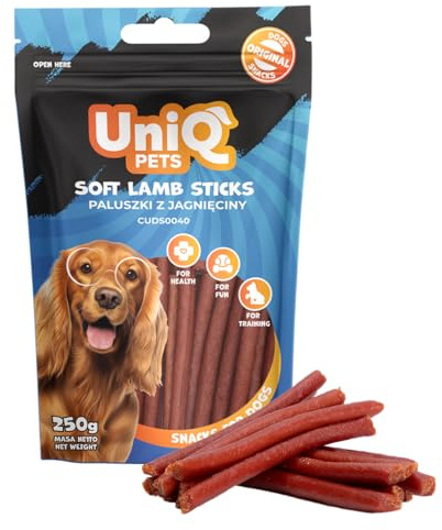 UNIQ Pets Hundeleckerli Lamm Soft Sticks 250 g Glutenfrei hypoallergen Hundesnack Trainingsleckerli für Welpen kleine & große Hunde, 70% Fleisch Natural Dog Treats