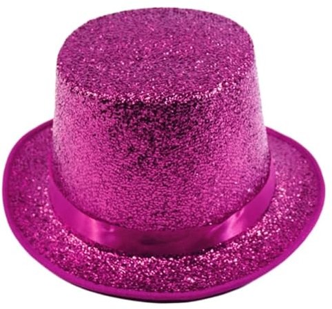 VMDVBNA cylinderhatt glitter cylinderhatt med brett brätte, semester cylinderhatt kort, magisk kostym för utomhusmöten karneval (rosenröd)