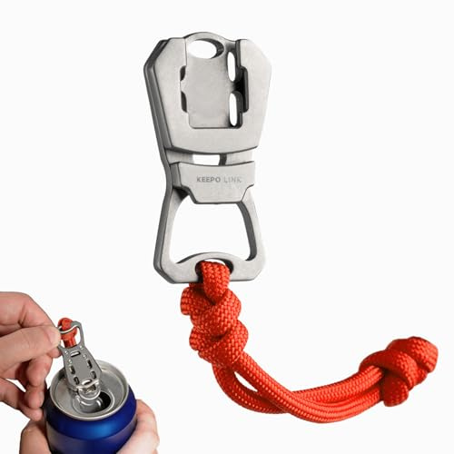 KEEPO LINK EDC Ouvre-boîte et Décapsuleur Combiné en Titane, OLT06 | Ouvre-boîte Manuel à Languette Porte-clés pour Sodas, Bières, Cokes, Livré avec un paracorde (Gris)