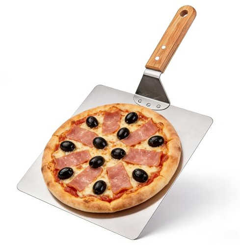 Pala per pizza, 30,5 cm, in alluminio, pala per pizza con fusto in legno, pala per pizza, pala quadrata, pala per pizze fatte in casa, forno, pane, accessori per pizza
