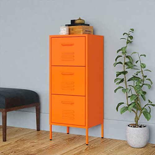 YuuSsea Orange Steel Storage Cabinet, 42.5x35x101.5 cm Metal Utility Cabinet with Full Extension Drawers, Industrial Garage Tool Storage, 60kg Capacity