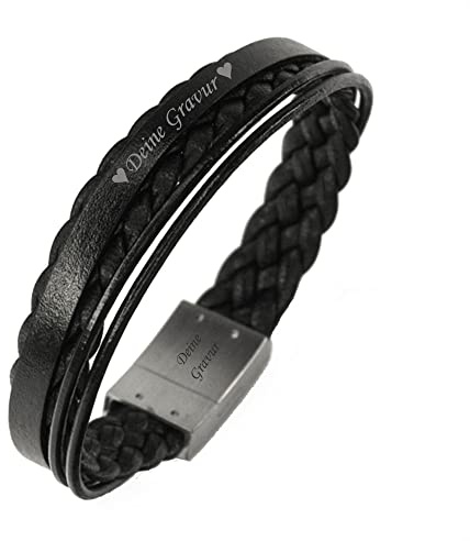 Herren Lederarmband mit Gravur mit Namen oder Datum - personalisiertes Armband aus Echtleder - Geschenk zum Geburtstag für Männer & Papa - Wunschtext graviert - individuelles stilvolles Männerarmband