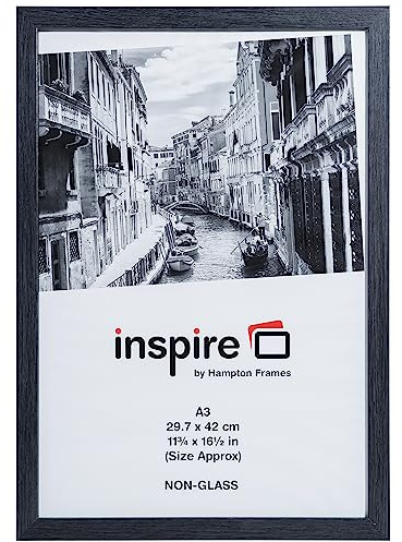 Hampton Frames | Cadre Photo A3 30x42 cm, gris foncé, bois paperwrapped, plexi verre | Profil 1,75 cm, ouverture unique, suspension murale | Pour certificat, portrait, paysage