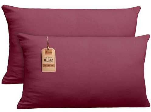 NatureMark 2er Set Jersey Kissenbezüge – Elastisch, weich, atmungsaktiv und hautfreundlich – Waschbare Kissenhülle - 40x80 – Bordeaux Rot