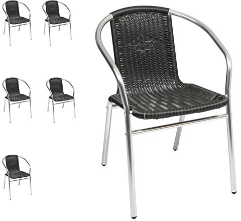 Mojawo 6 Sück Aluminium/Polyrattan Bistrostuhl stapelbar Stapelstuhl Campingstuhl Gartenstuhl Küchenstuhl Balkonmöbel Gartensitzmöbel Silber/Schwarz