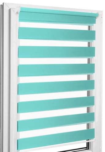 Home-Vision® DuoRollo Klemmfix, Doppelrollo ohne Bohren mit Klämmträgern, DuoRollos für Fenster und Türen (Türkis, B75cm x H150cm)