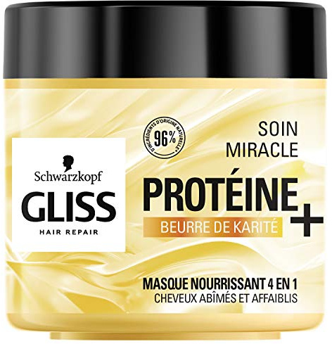 Schwarzkopf - Gliss – Haarmaske Miracle Pflege, 4 in 1 – trockenes/geschädigtes Haar – Haarpflege – 96% Inhaltsstoffe natürlichen Ursprungs – 400 ml Topf