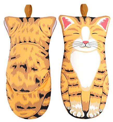 Guanti da forno in cotone spesso, a forma di gatto e zampa di gatto, resistenti al calore, ideali per grigliare, guanti da cucina, adatti a forno e forno a microonde, utensili da cucina, 1 paio