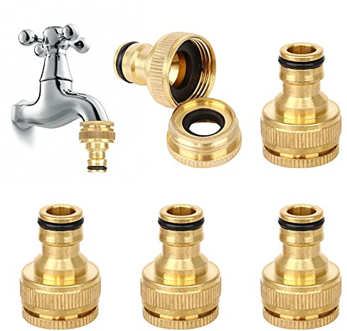 Jubaopen 5Pcs Connettore in Ottone per Tubi Acqua Estensibili Adattatori Acqua Allungabili Raccordi 1/2 3/4 Connettore Doppip per Rubinetto con Filettato da Giardino con 5 Anello in Gomma-4*2,9*1,6cm