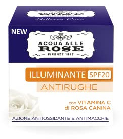 Acqua alle Rose, Crema Viso Illuminante Antirughe con Vitamina C di Rosa Canina e Vitamina C Micellare, Antirughe, Antimacchie, Antiossidante e Illuminante, SPF20, Pelle Elastica e Radiosa - 50 ml