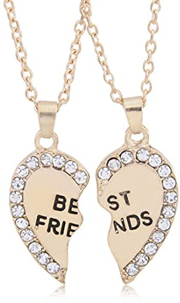 MenYiYDS 2 piezas BFF collares cadena de amistad mejores amigos niñas collar aleación y diamantes de imitación decorados para niñas regalos de cumpleaños colgante cadena regalos (dorado)
