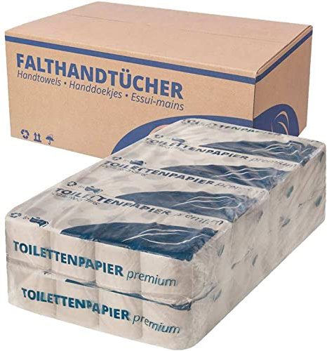 Sparpaket „Recycling“ - Toilettenpapier, 2-lagig, Recycling, 250 Blatt, 64 Rollen, Falthandtücher, Z-Falz, 1-lagig, 25x23cm, Recycling, 5000 Blatt