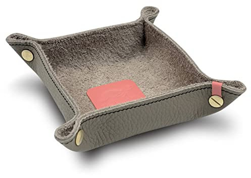 jabuti Edition Schlüsselschale/Taschenleerer 14 x 14cm feines Rindleder Stone mit Lamm Nappa Leder Applikationen Rose. Handgefertigt in unserem Atelier