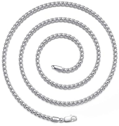 ASDULL 925 Sterling Silver 5mm Silver Box Chain Necklace for Men Silver Link Chain for Women 16 Inches