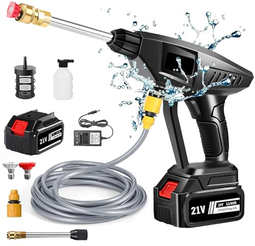 Nettoyeur Haute Pression sans Fil, Pistolet à Eau Haute Pression 60 Bar, Nettoyeur Haute Pression sans Fil, Pistolet pulvérisateur de Lavage de Voiture, Pistolet à Eau 30000mAh