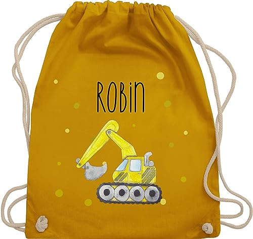Turnbeutel Rucksack - Bagger Baumaschine Baufahrzeug Bagger-Fan Baustellenfahrzeug - Unisize - Senfgelb - kindergarten-rucksack sportbeutel kita baggerfahrer baustellenfahrzeuge beutel