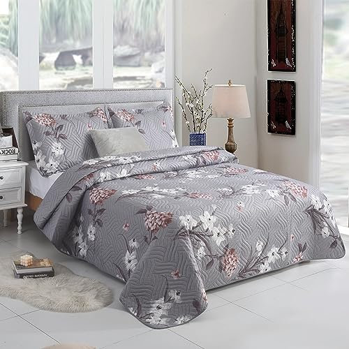 ZIMEL HOMES Quilted Bedspread Throw Double & King 220x240 CM + 2 Pillow Shams for Bedroom Decor Reversible Coverlet Lightweight Elegant Patchwork (220 cm x 240 cm, Design 17)