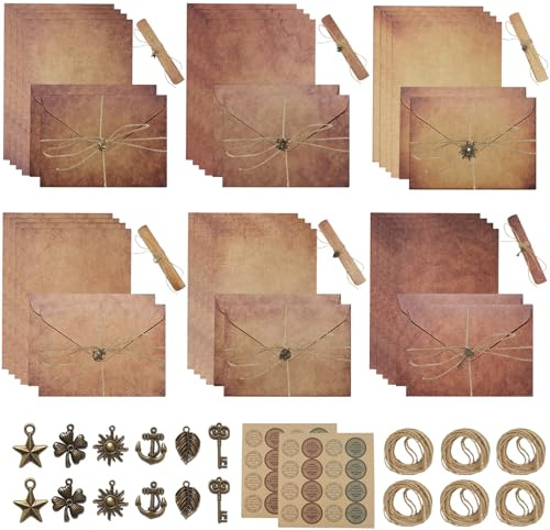 68 st brevpappersset, ädelt, gammalt vintagepapper med kuvert brunt A4