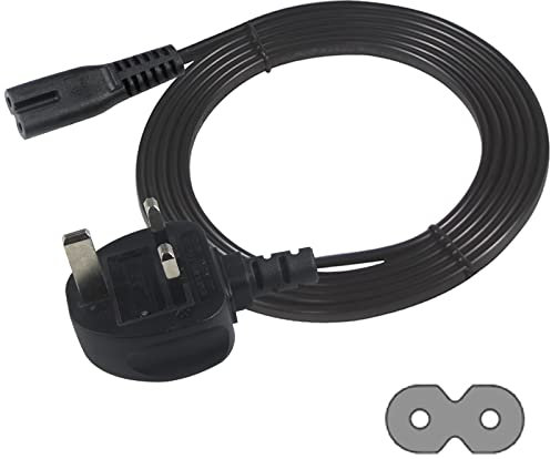 TV power cable 2M, UK 3 Pin Mains Power Lead Fig Figure 8 UK Power Cable, IEC320C7 to BS 1363 C7 Figure 8 Power Lead compatible with Samsung LG Philips Toshiba TV/Printer/PS4/PS3/PS5…