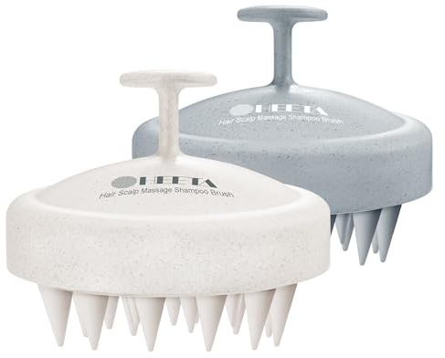 HEETA Scalp Massager Hair Growth 2-Pack, Silicone Scalp Scrubber Shampoo Brush for Exfoliation Dandruff Removal Head Massage Stress Relax, Wet & Dry Use for Women Men Hair Care, Wheat Straw Material