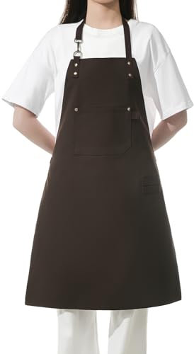 Tobyan No-Tie Canvas Apron Heavy-Duty 16OZ Work Apron With Front Pocket Extra Long Straps Adjustable M–XXL, Coffee, XXL