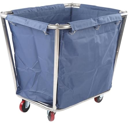 Ejoyous Wäschewagen 350L Edelstahl mit Oxford-Gewebe Tasche Kommerzielle Wäschewagen Schwerlast Korb Industrie Rollwagen in Blau