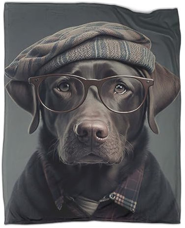Warme Outdoor-Camping-Decke, Überwurf, Hipster-Hund in Kleidung, Bedruckt, modisches Muster, Flanell-Fleece-Überwurf, weich, flauschig, Raumdekoration, Geschenk, 100 x 130 cm