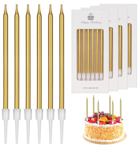 24 Pièces Bougie Anniversaire,Métallique Bougie,Bougies Anniversaire Adulte Enfant,vec Support,Bougie Gateau,Bougies d'Anniversaire Décorative pour Fête de Gâteau,Fête de Mariage,Anniversaire（or）