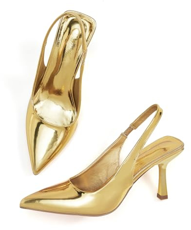 GENSHUO Escarpins à bride arrière pour femme - Talon pointu fermé - Sangle élastique - Pour mariage, fête, robe