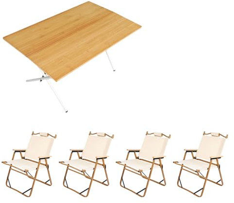110 cm L Campingmöbel-Set, tragbarer klappbarer Campingtisch mit 4 Stühlen, Picknicktisch, Faltbarer Rasenstuhl mit Aufbewahrungstaschen, für Strand, Angeln, Wandern, Grillen