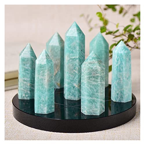 AUOQKQUT 1 Ensemble Sept étoiles Plaque Cristal Naturel Point Pierre Pierre obélisque Magique 12cm piédestal décor à la Maison décoration d'intérieur(Color:Amazon Stone,Size:Obsidian Base)