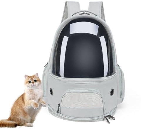 PJDDP Haustier Rucksack,Tragbar Raumkapsel Hunde Katzen Rucksack,Atmungsaktive Transportrucksack Transporttasche Für Haustiere Mit Sicherheitsleine,Für Reisen,Grau