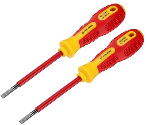 sourcing map 2 cacciaviti isolati da 1000 V per elettricista, 5 x 100 mm, CR-V, magnetici, a testa piatta, isolanti