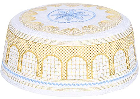 Tomotato Männer Muslimische Gebet Kufi Hut, Gelb Islamische Anbetung Gebet Stickerei Saudi Arabien Männer Kopfbedeckung Ramadan Eid Geschenk