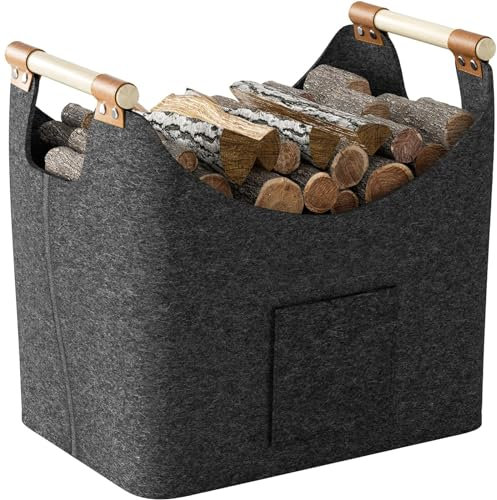 Oenothera 60L Cesta per Legna da Interno, Cesta Porta Legna Camino, Cesta Portalegna in Feltro per Caminetto Shopper Giornali Vestiti Giocattoli